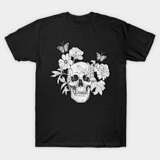 Skull horror flowers death T-Shirt